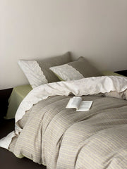 Florence Lace Double Gauze Striped Bedding Set - Green