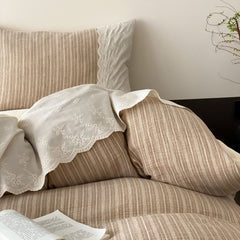 Florence Lace Double Gauze Striped Bedding Set - Brown
