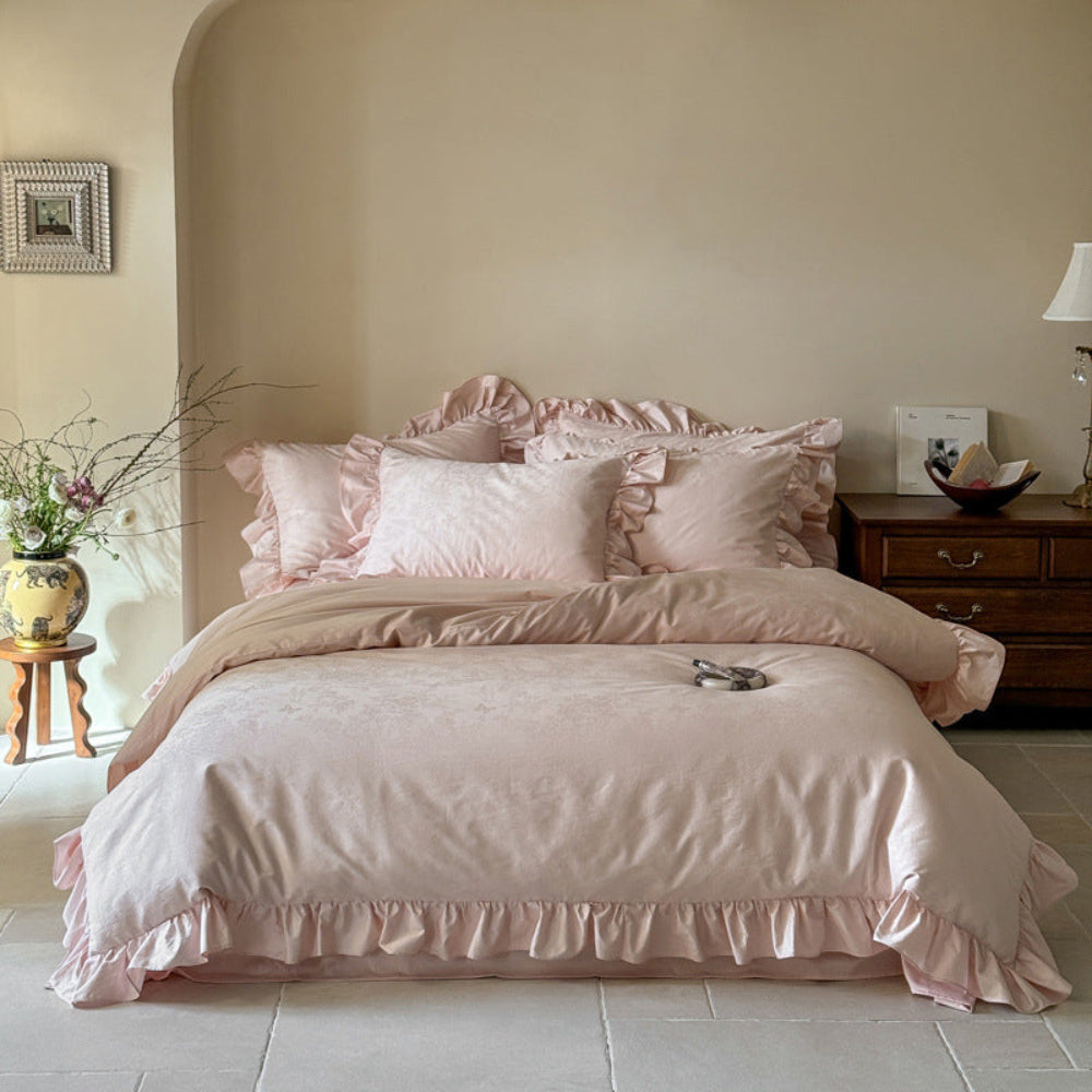 Elise French Lace Jacquard Satin Bedding Set - Beige