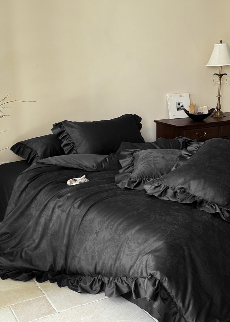Elise French Lace Jacquard Satin Bedding Set - Beige
