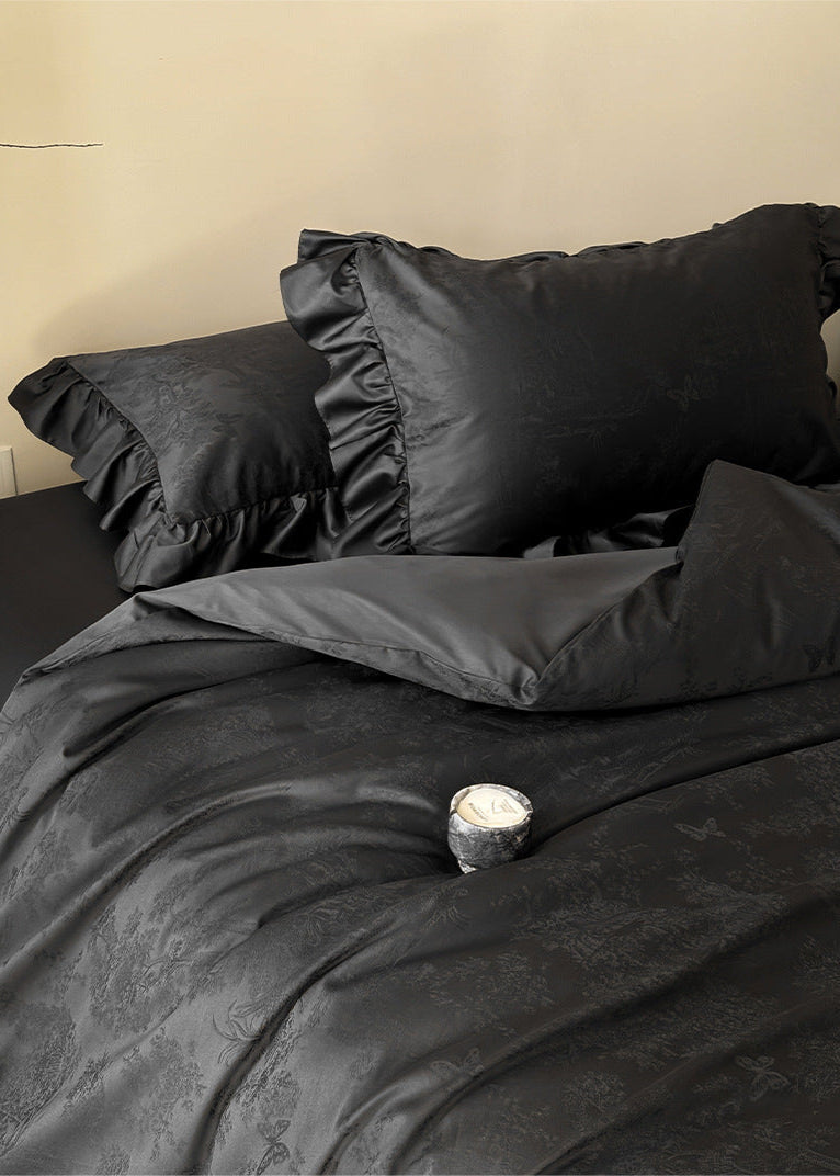 Elise French Lace Jacquard Satin Bedding Set - Dark Gray