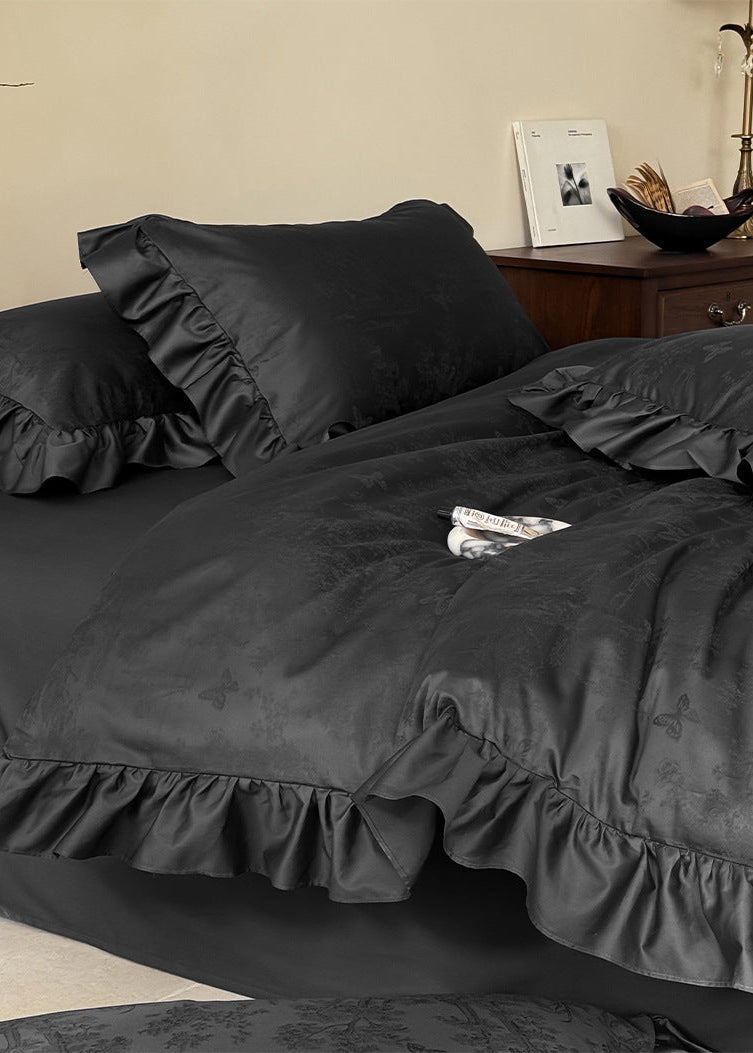 Elise French Lace Jacquard Satin Bedding Set - Beige