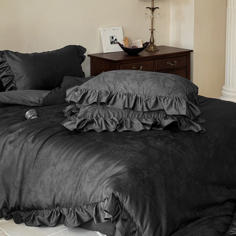 Elise French Lace Jacquard Satin Bedding Set - Dark Gray