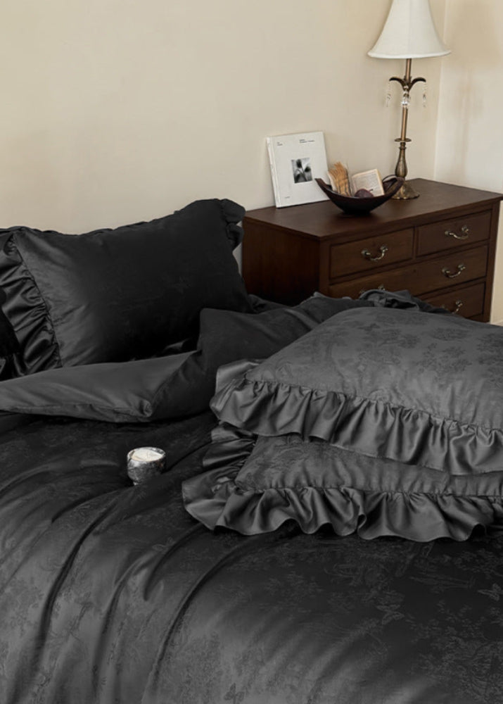Elise French Lace Jacquard Satin Bedding Set - Dark Gray