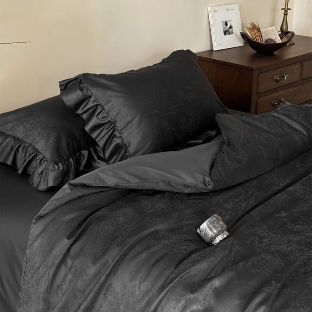 Elise French Lace Jacquard Satin Bedding Set - Dark Gray