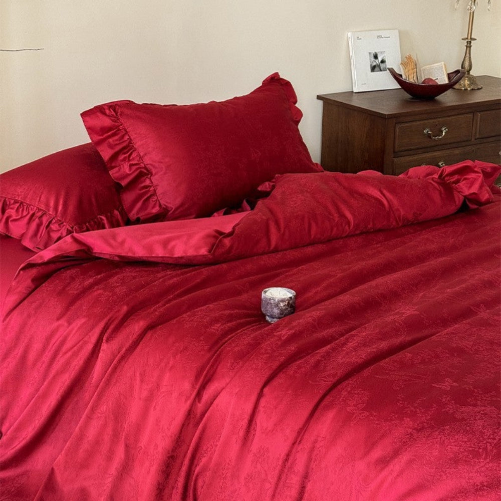 Elise French Lace Jacquard Satin Bedding Set - Dark Gray