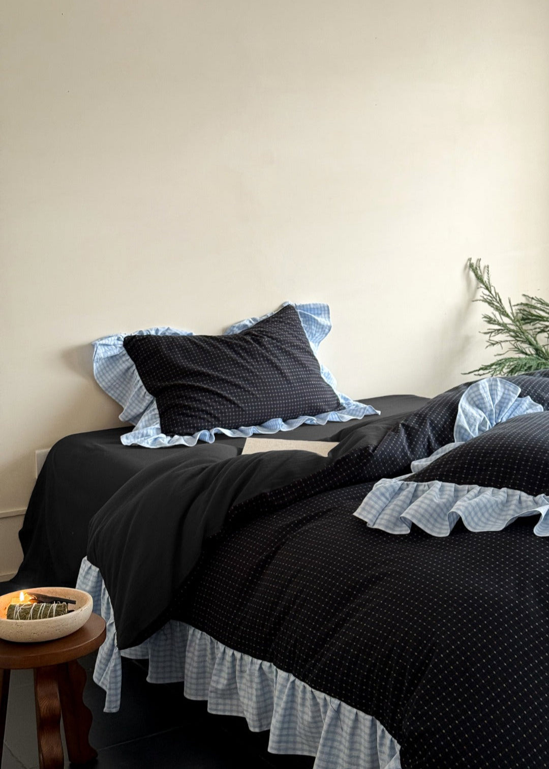 Sadie Gingham Lace Ruffle Bedding Set - Green