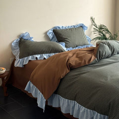 Sadie Gingham Lace Ruffle Bedding Set - Green