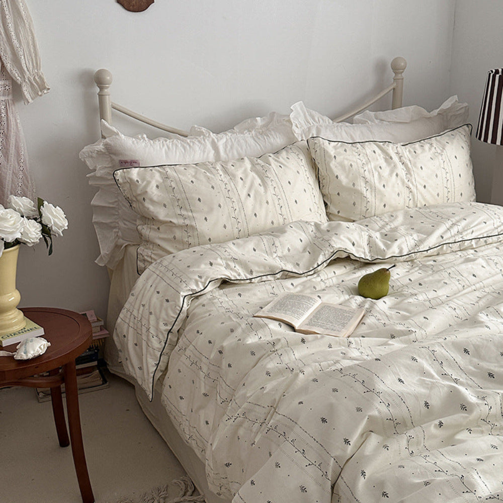 Hannah Vintage Floral Braids Cotton Bedding Set - Beige