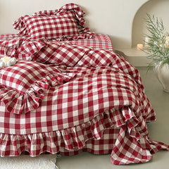 Hattie Gingham Ruffle Bedding Set - Red