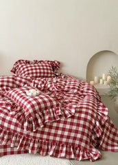 Hattie Gingham Ruffle Bedding Set - Red