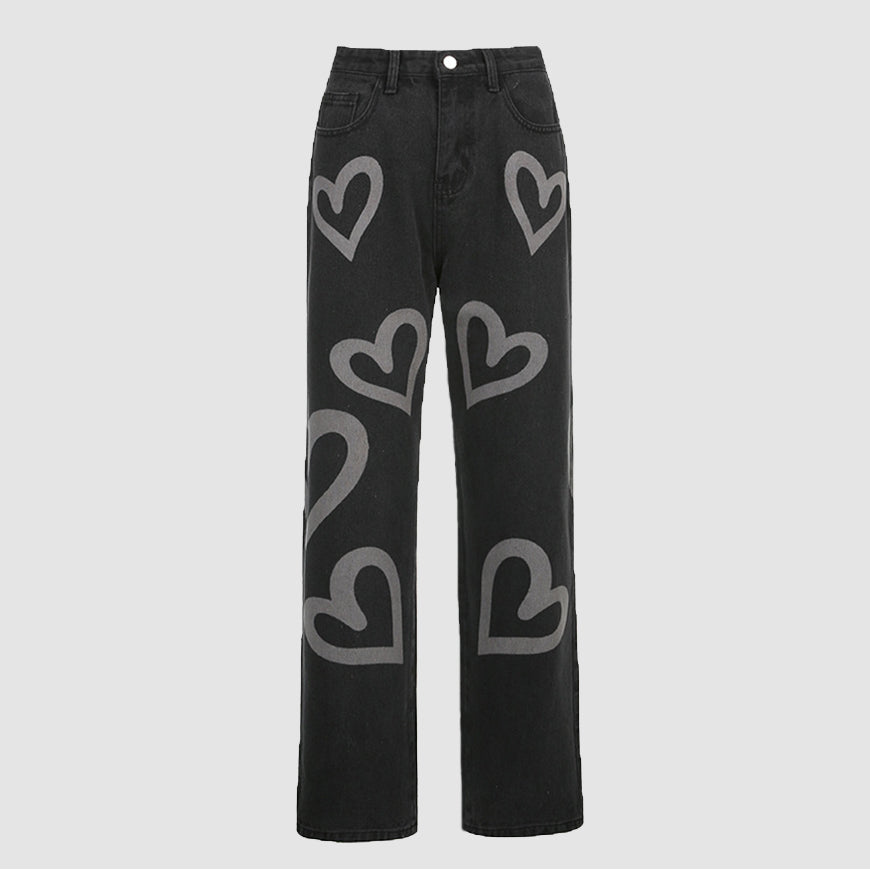 Jeans mit Graffiti-Print in Herzform