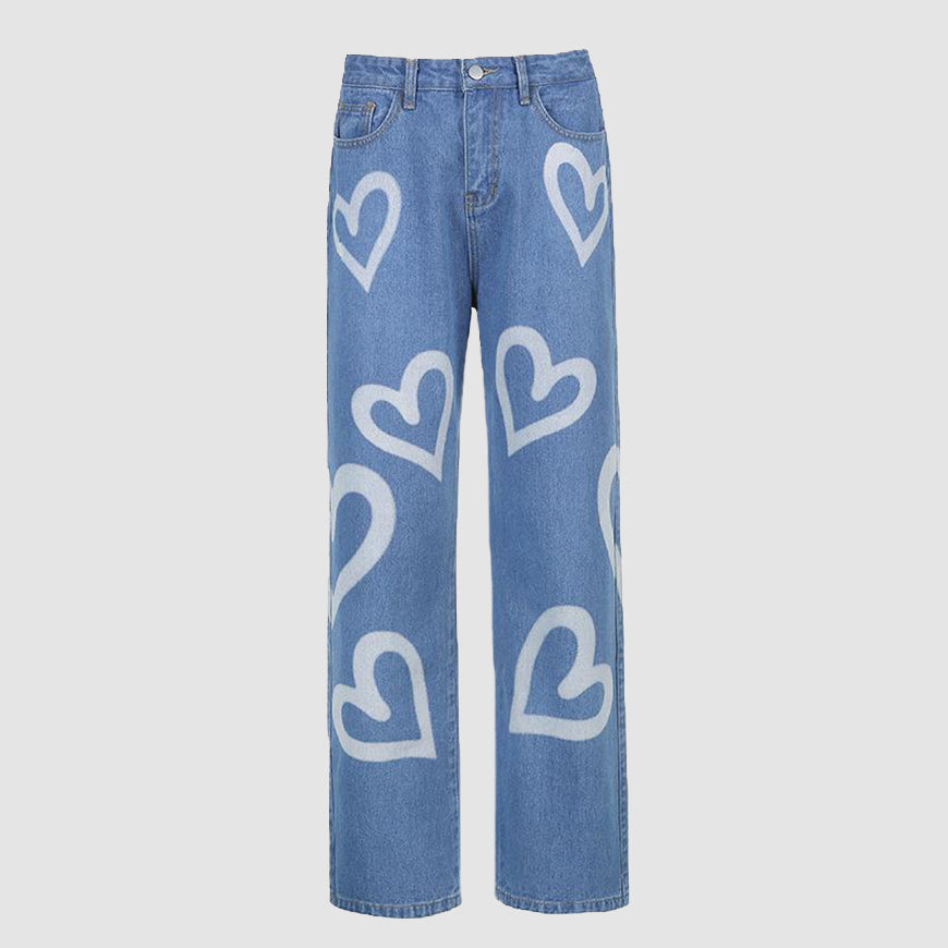 Jeans mit Graffiti-Print in Herzform