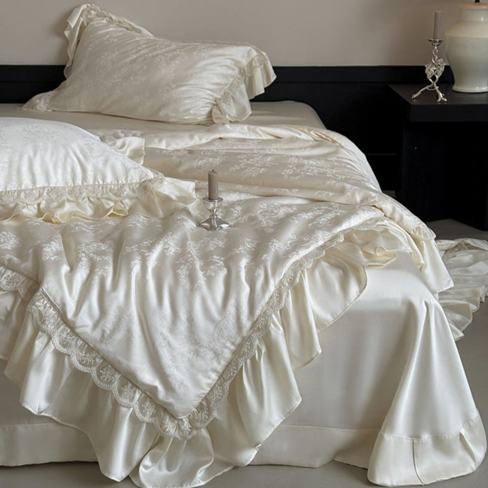 Josette Floral Silky TENCEL Ruffle Bedding Set - Pink
