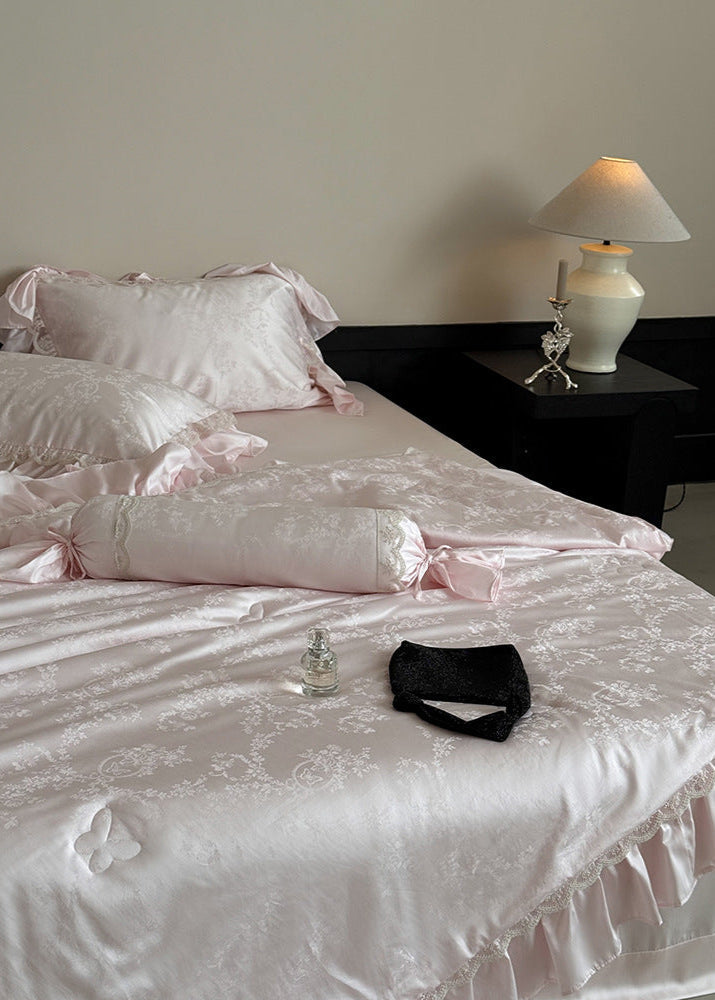 Josette Floral Silky TENCEL Ruffle Bedding Set - Pink