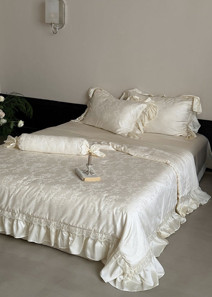 Josette Floral Silky TENCEL Ruffle Bedding Set - Beige