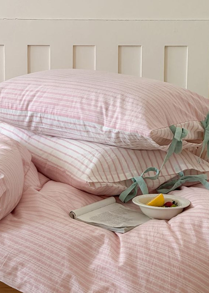 Josie Bow Tied Striped Bedding Set - Cream