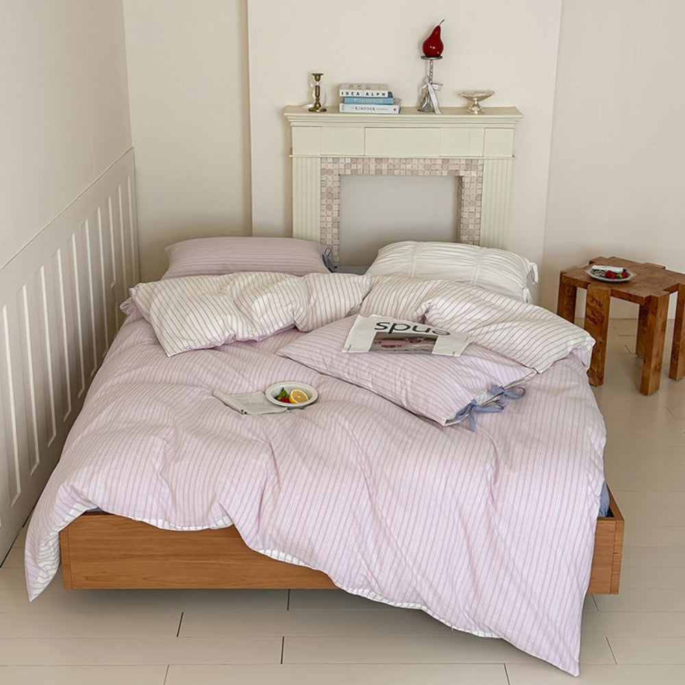 Josie Bow Tied Striped Bedding Set - Cream