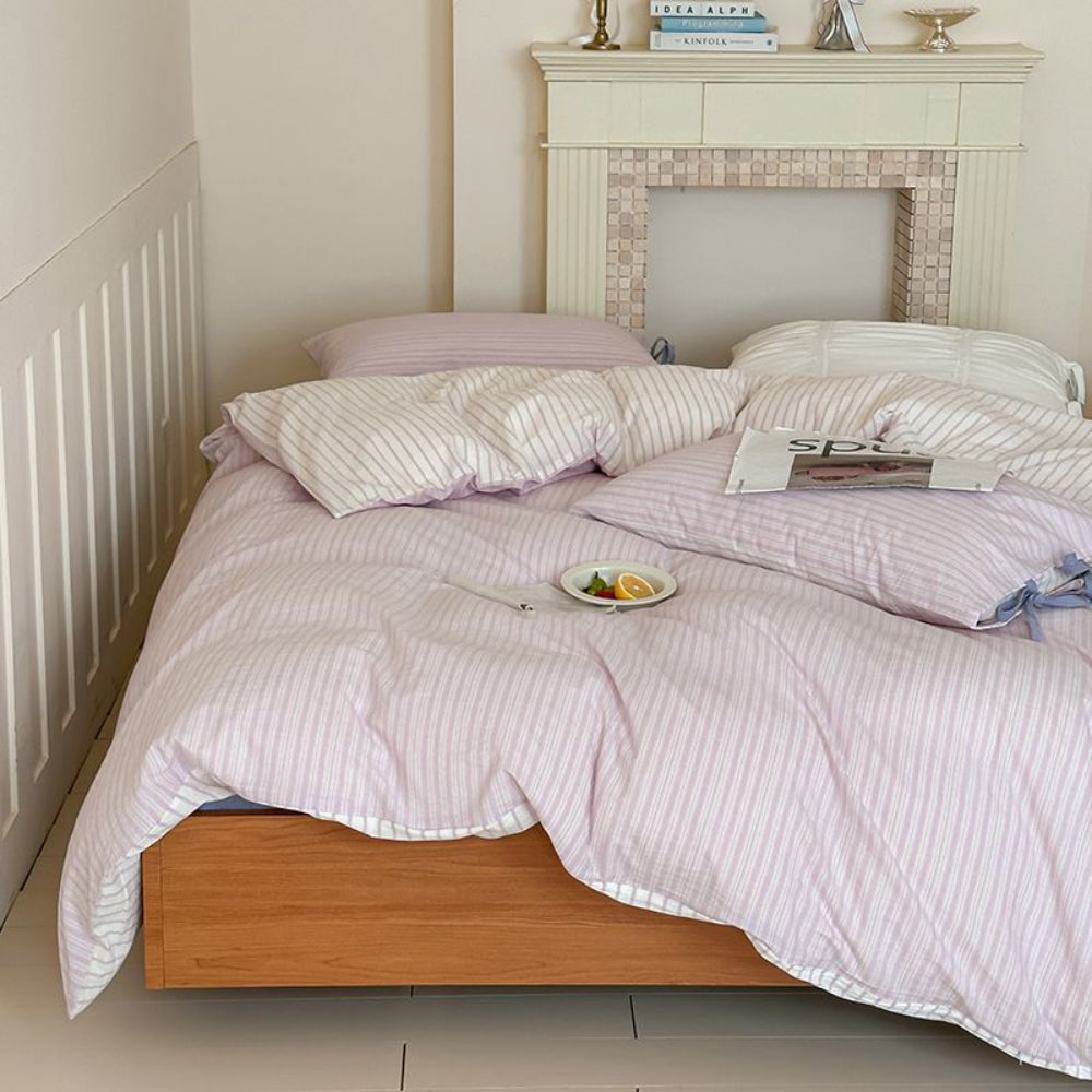 Josie Bow Tied Striped Bedding Set - Cream
