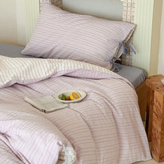 Josie Bow Tied Striped Bedding Set - Purple