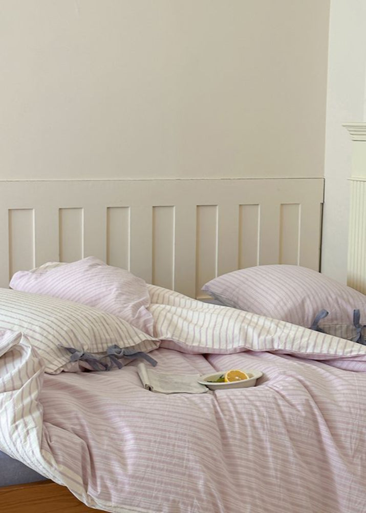 Josie Bow Tied Striped Bedding Set - Cream