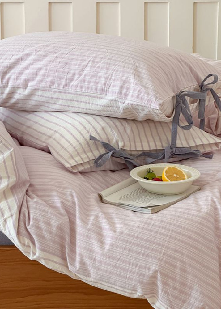 Josie Bow Tied Striped Bedding Set - Cream