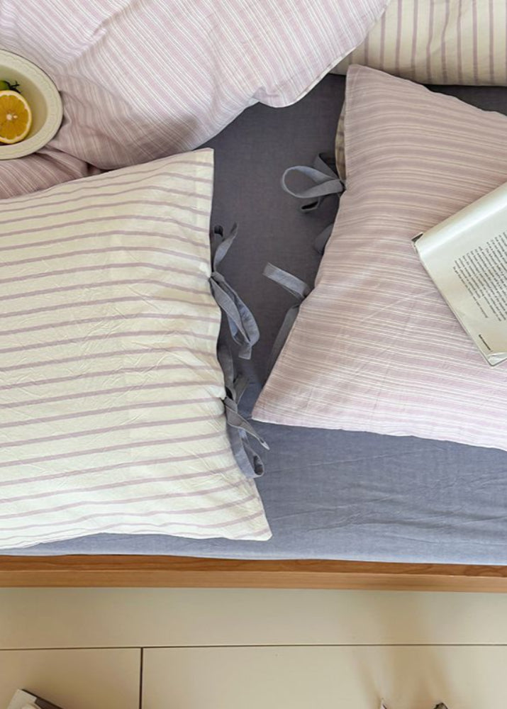 Josie Bow Tied Striped Bedding Set - Cream
