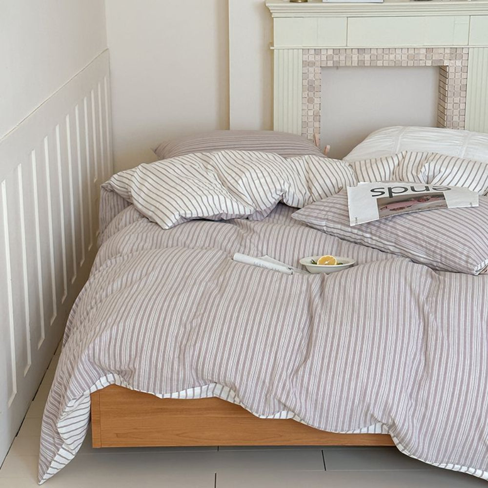 Josie Bow Tied Striped Bedding Set - Cream