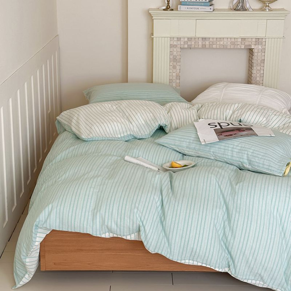 Josie Bow Tied Striped Bedding Set - Cream