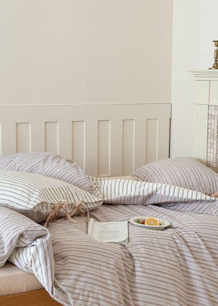 Josie Bow Tied Striped Bedding Set - Cream