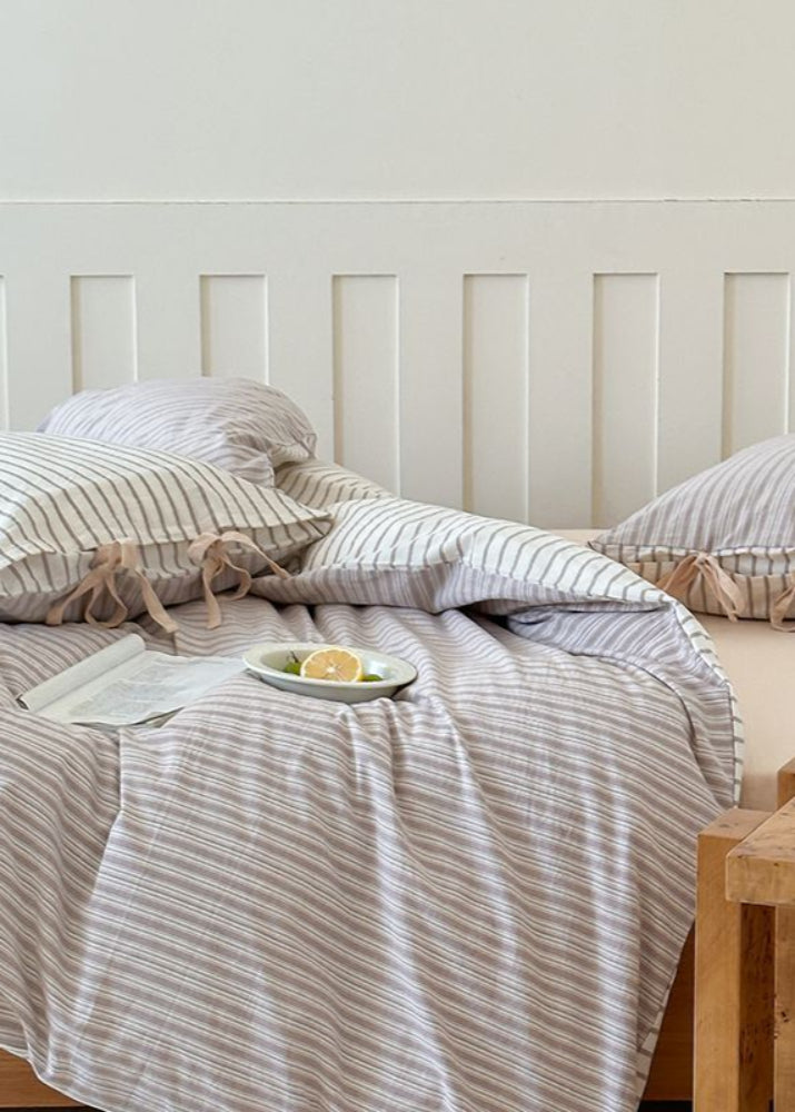 Josie Bow Tied Striped Bedding Set - Cream