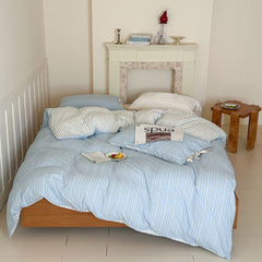 Josie Bow Tied Striped Bedding Set - Blue