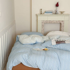 Josie Bow Tied Striped Bedding Set - Blue