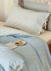 Josie Bow Tied Striped Bedding Set - Blue