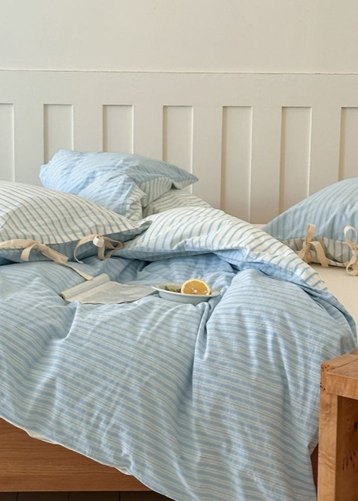 Josie Bow Tied Striped Bedding Set - Cream