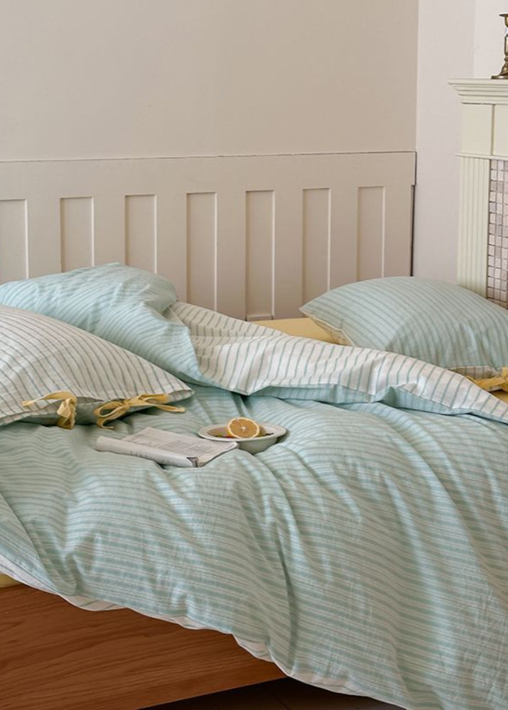 Josie Bow Tied Striped Bedding Set - Cream