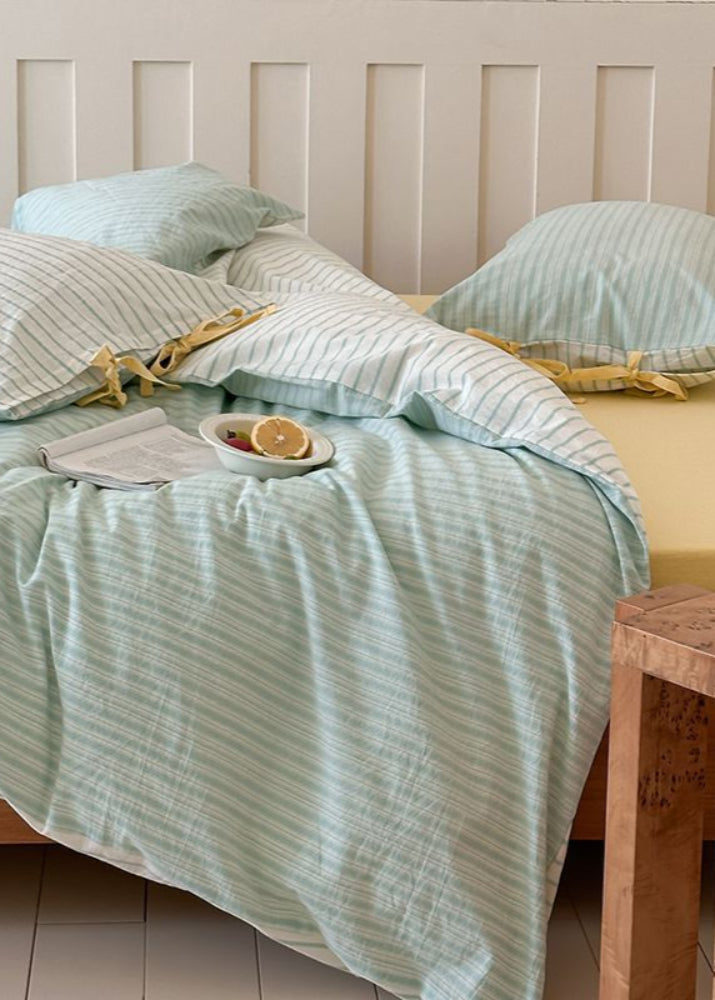 Josie Bow Tied Striped Bedding Set - Cream