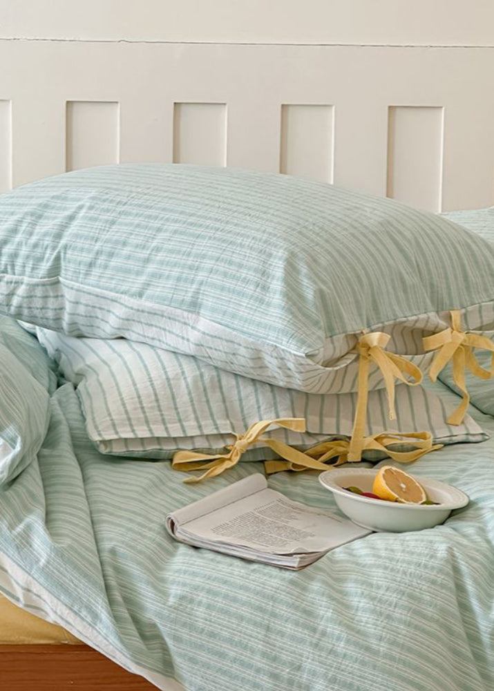 Josie Bow Tied Striped Bedding Set - Cream