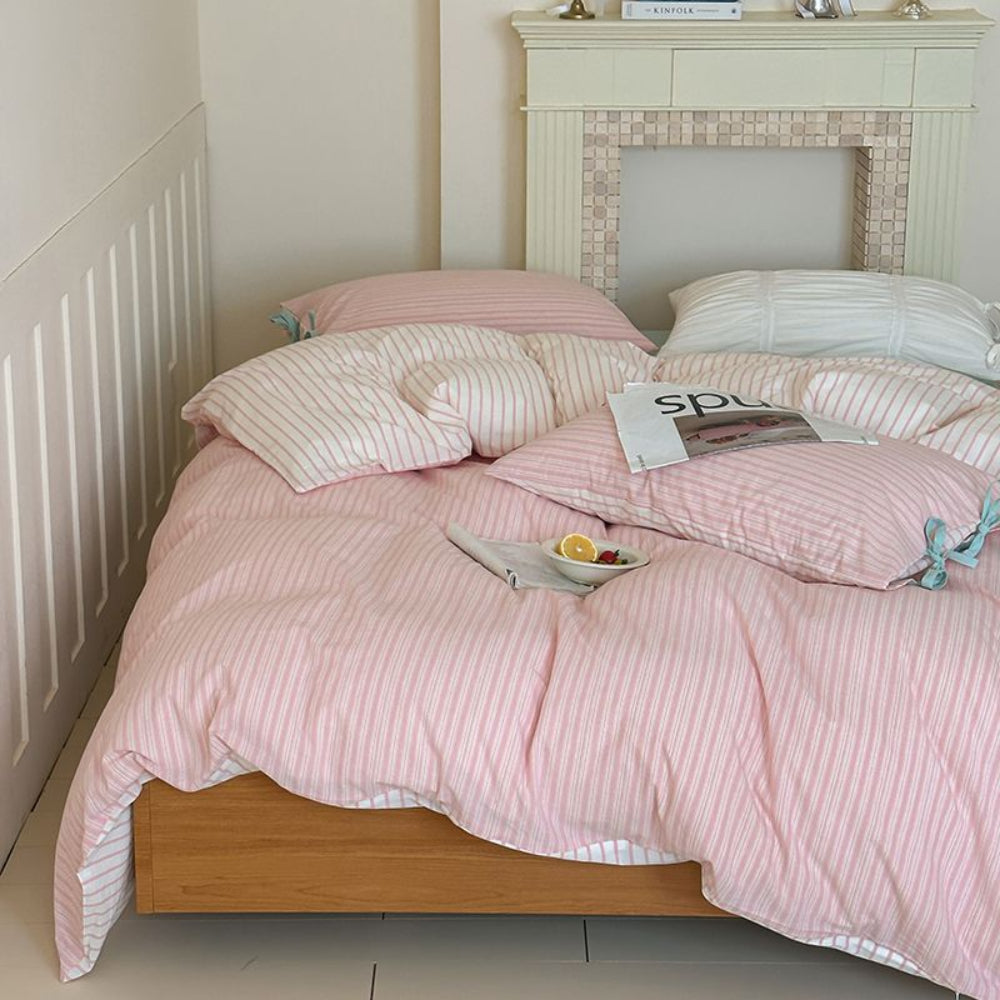 Josie Bow Tied Striped Bedding Set - Cream