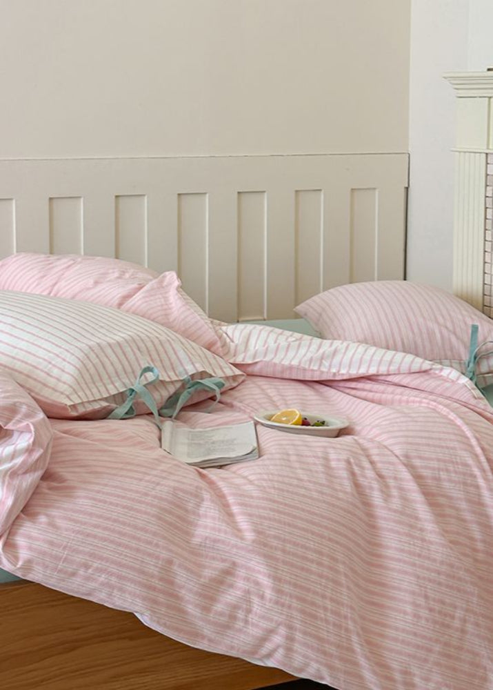Josie Bow Tied Striped Bedding Set - Cream