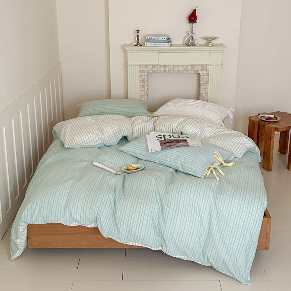 Josie Bow Tied Striped Bedding Set - Cream