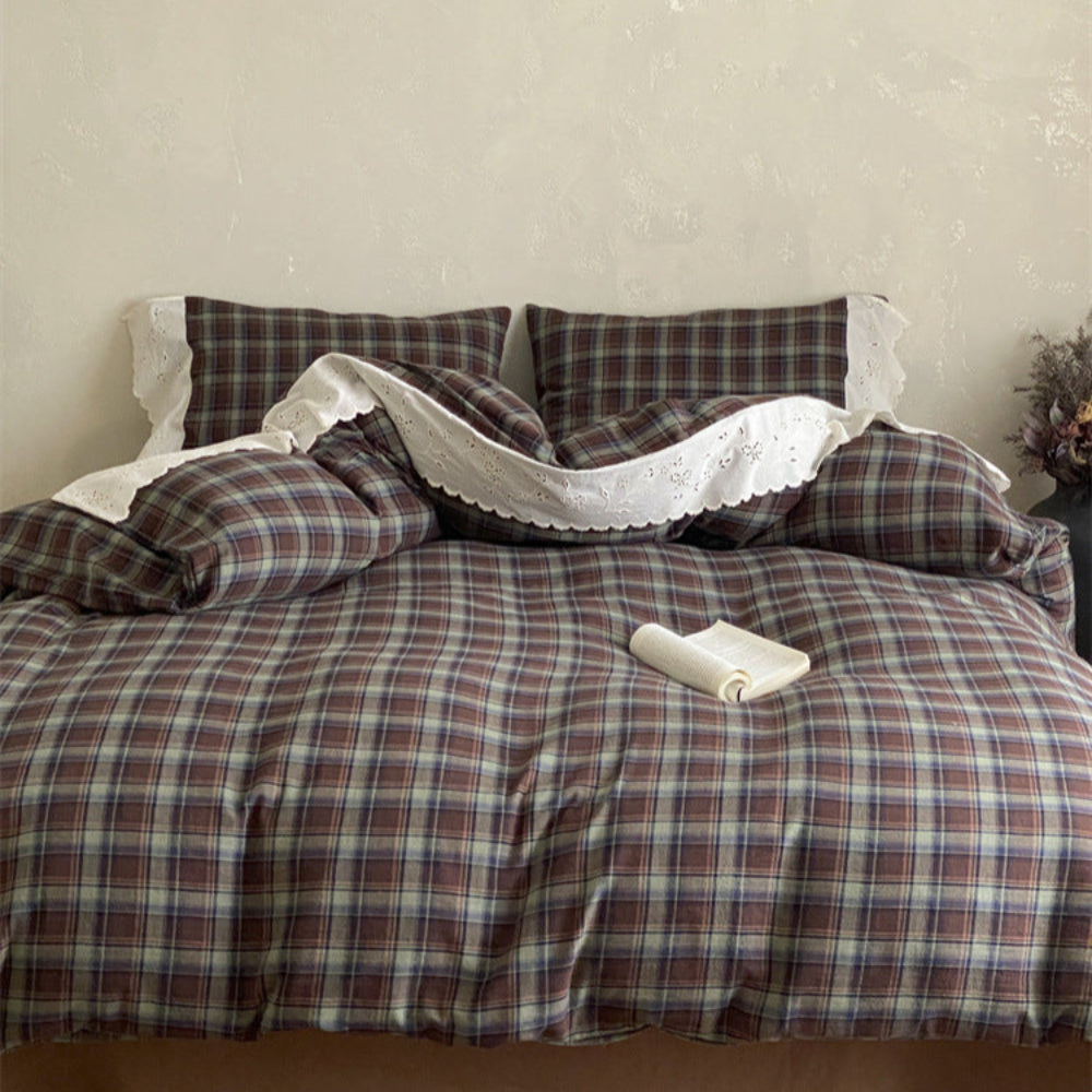June Lace Double Gauze Gingham Bedding Set - Blue