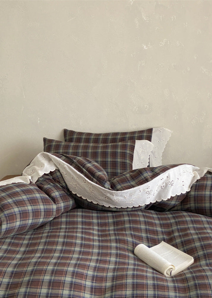 June Lace Double Gauze Gingham Bedding Set - Blue