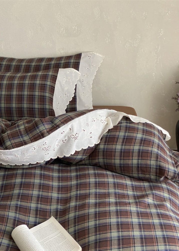 June Lace Double Gauze Gingham Bedding Set - Blue