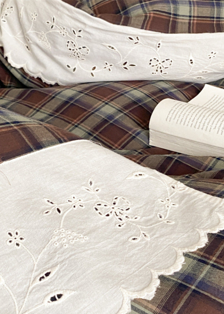 June Lace Double Gauze Gingham Bedding Set - Blue