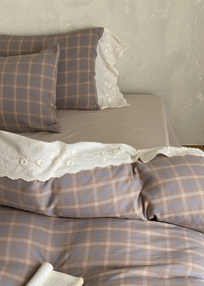 June Lace Double Gauze Gingham Bedding Set - Blue