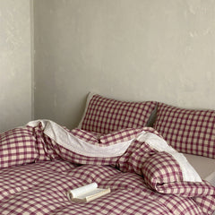 June Lace Double Gauze Gingham Bedding Set - Red