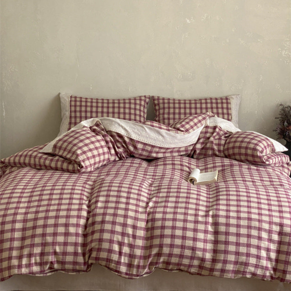 June Lace Double Gauze Gingham Bedding Set - Blue