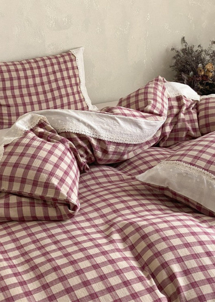 June Lace Double Gauze Gingham Bedding Set - Blue