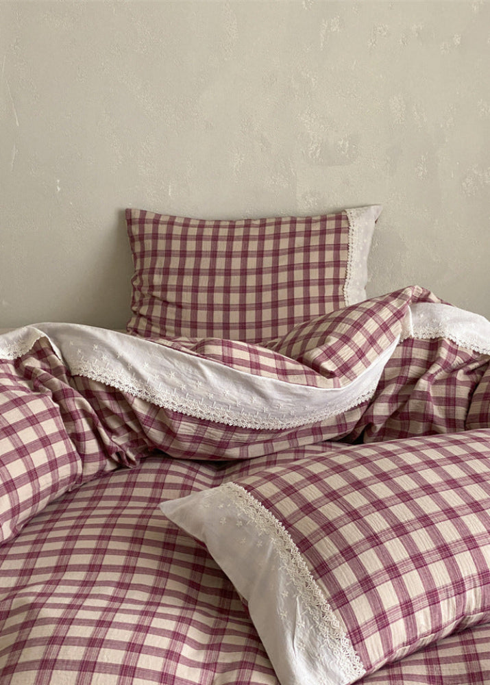 June Lace Double Gauze Gingham Bedding Set - Blue